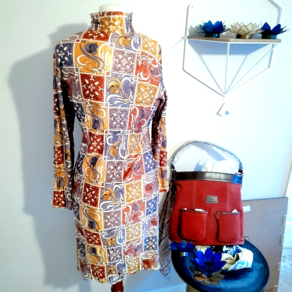 70s Vintage Patchwork Pattern Dress - image 1